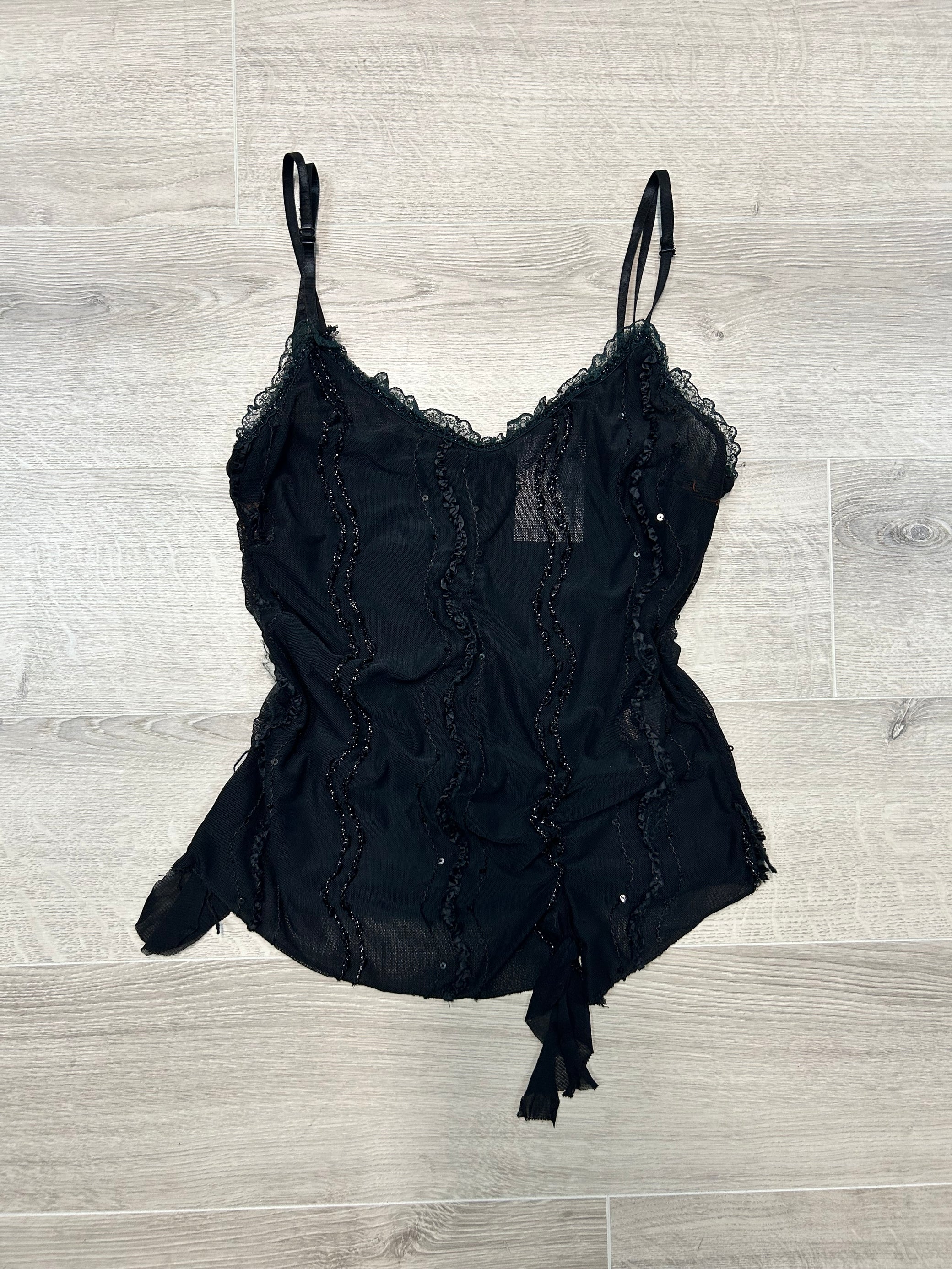 BLACK MESH TOP WITH SEQUINS