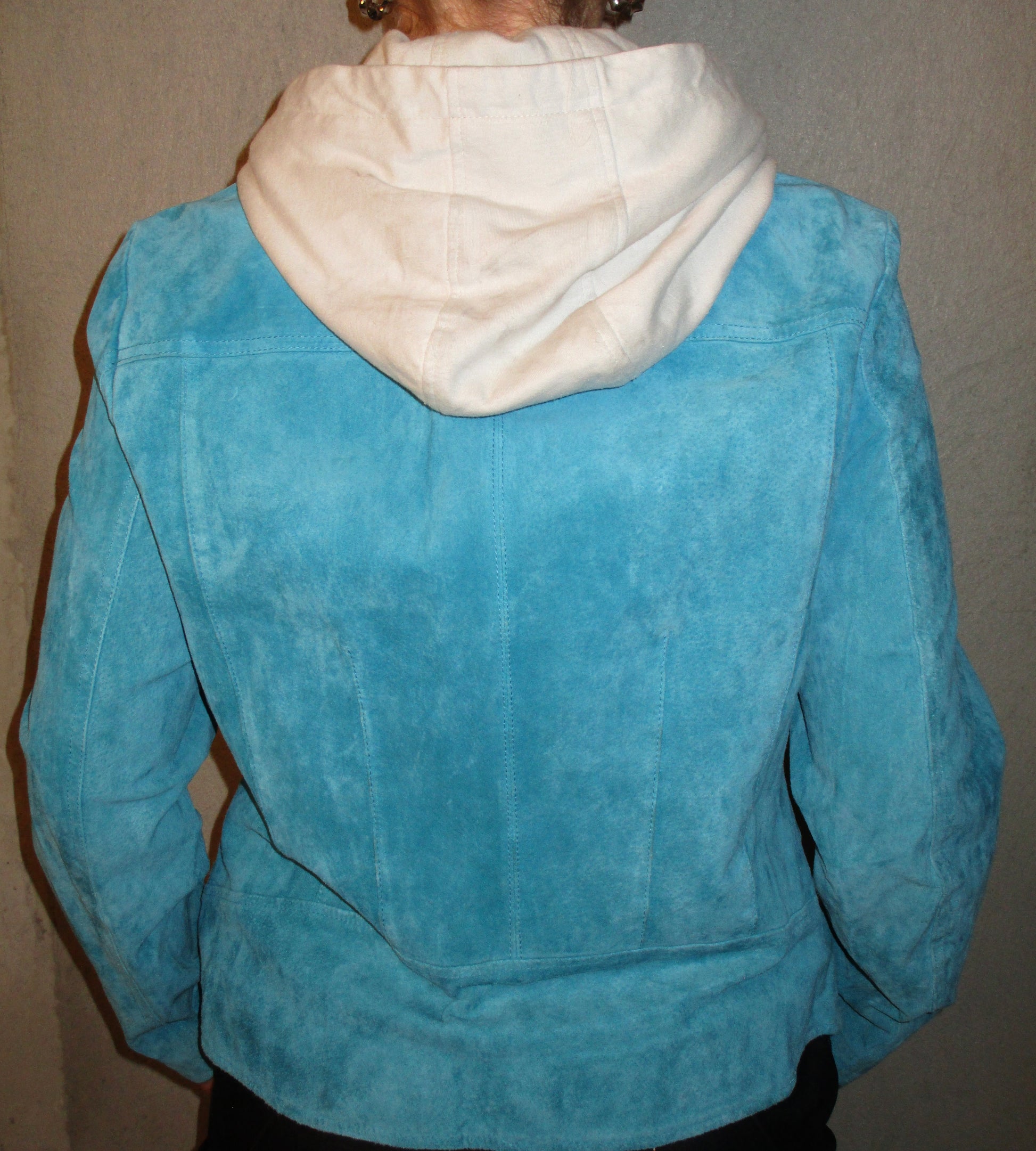BLUE SUEDE JACKET WITH A HOOD