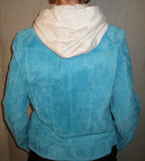 BLUE SUEDE JACKET WITH A HOOD