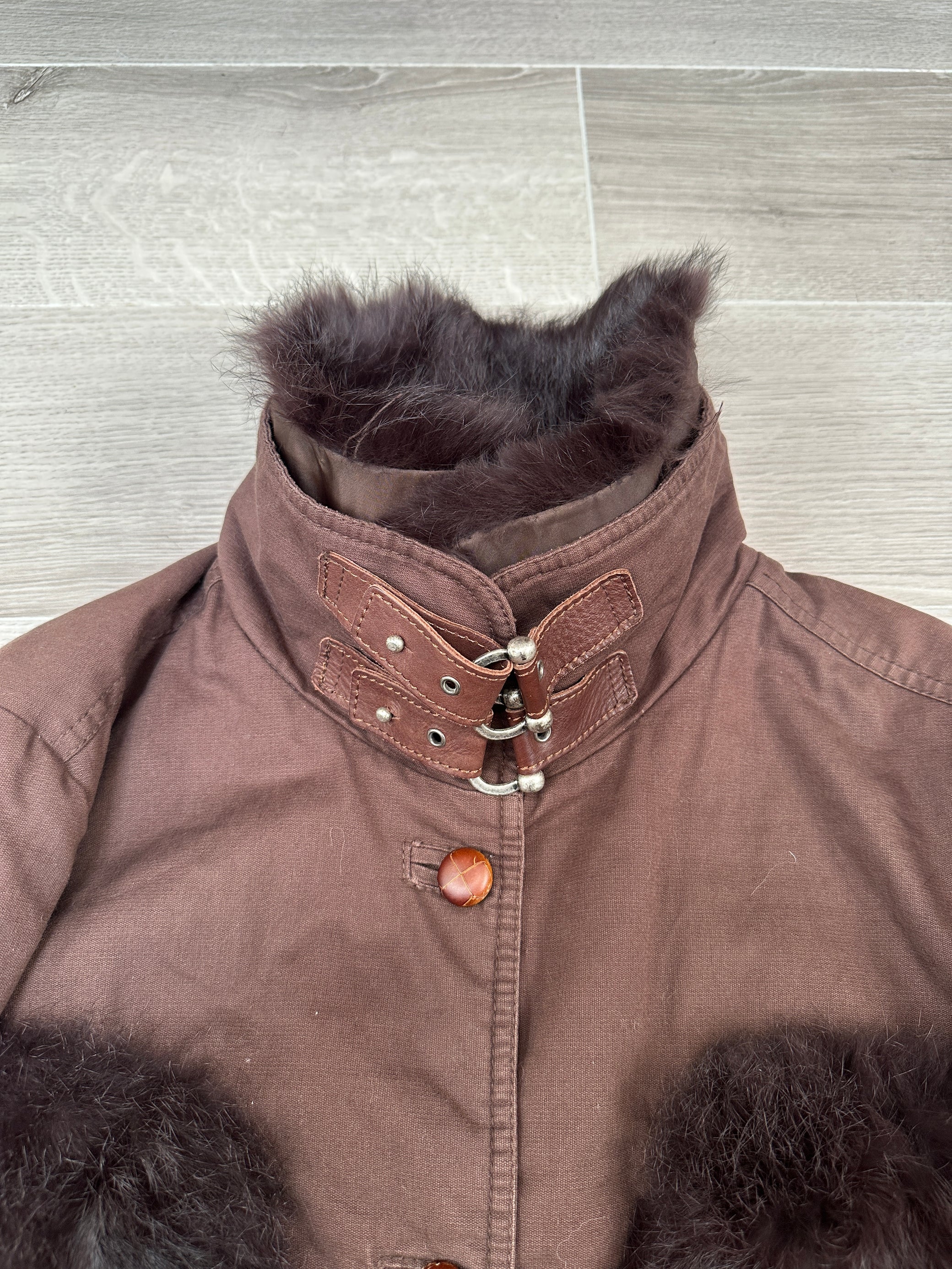BROWN MARLBORO CLASSIC JACKET WITH FUR