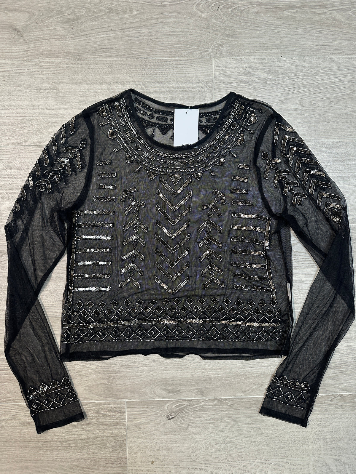 BLACK MESH LONGSLEEVE WITH BEADS