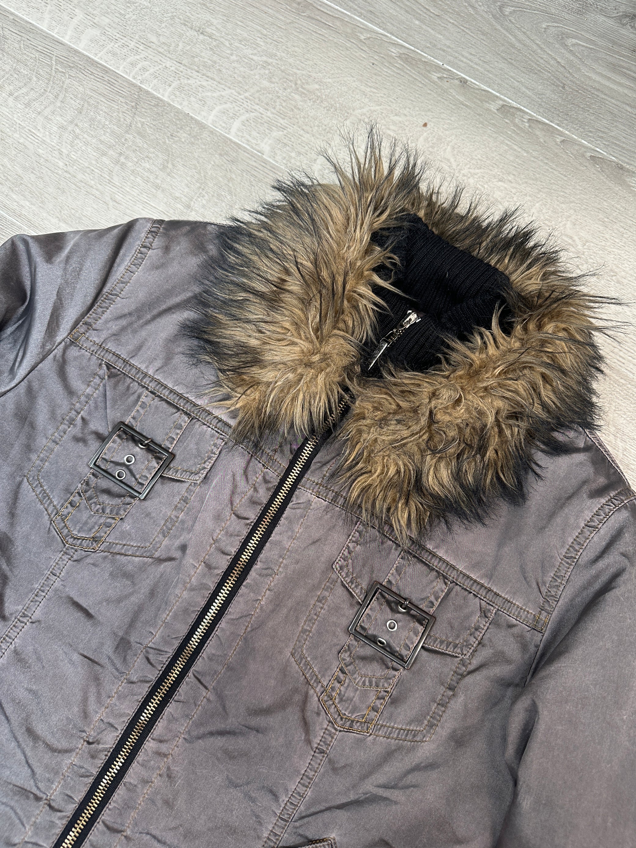 GREY JACKET WITH FAUX FUR