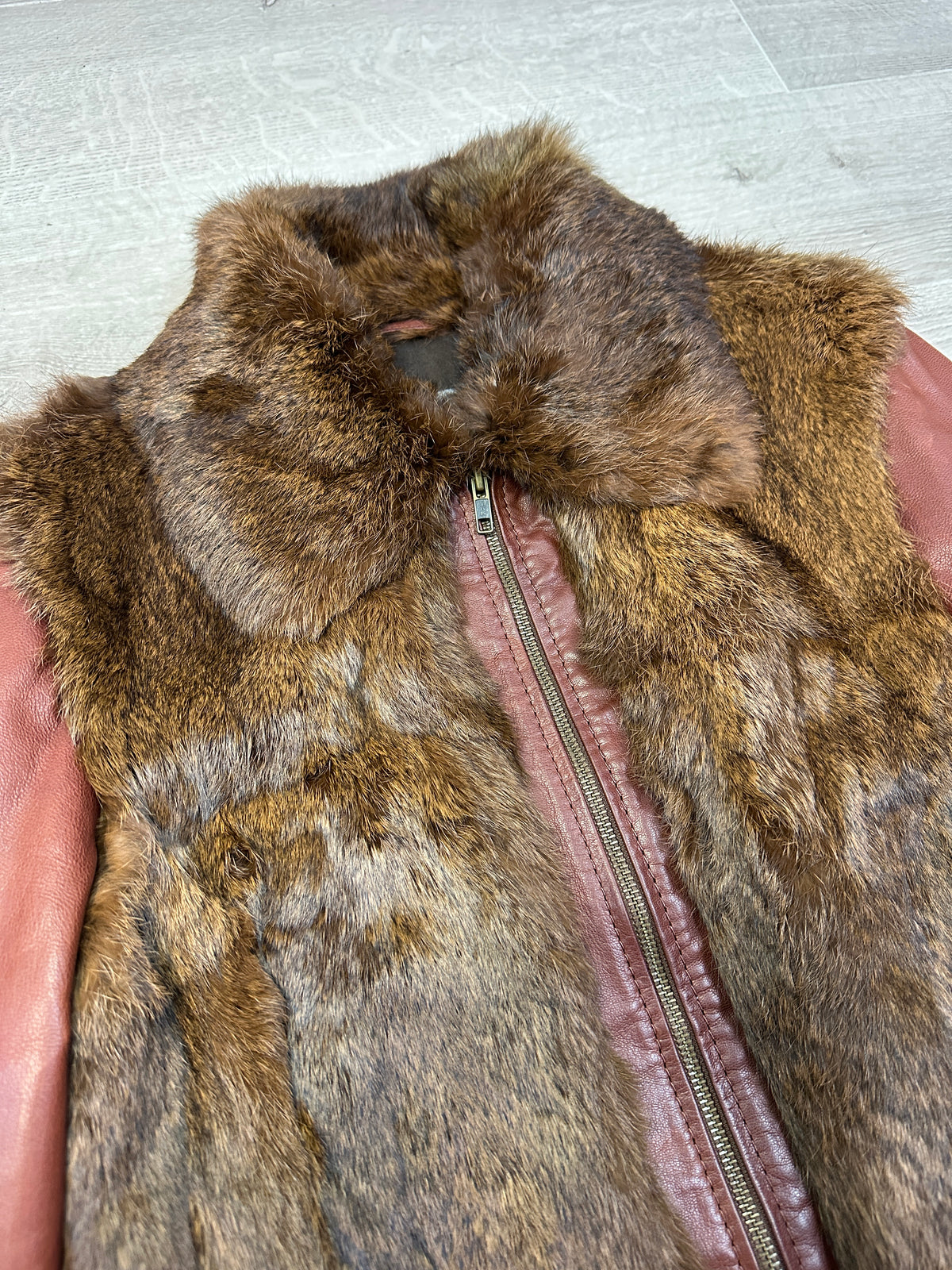 BROWN LEATHER FUR JACKET