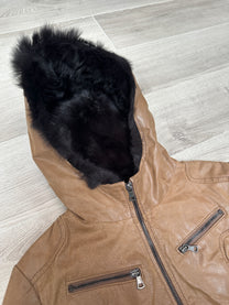 BOWN LEATHER JACKET WITH FUR HOOD