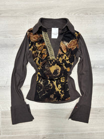 BROWN LONGSLEEVE MESH TOP