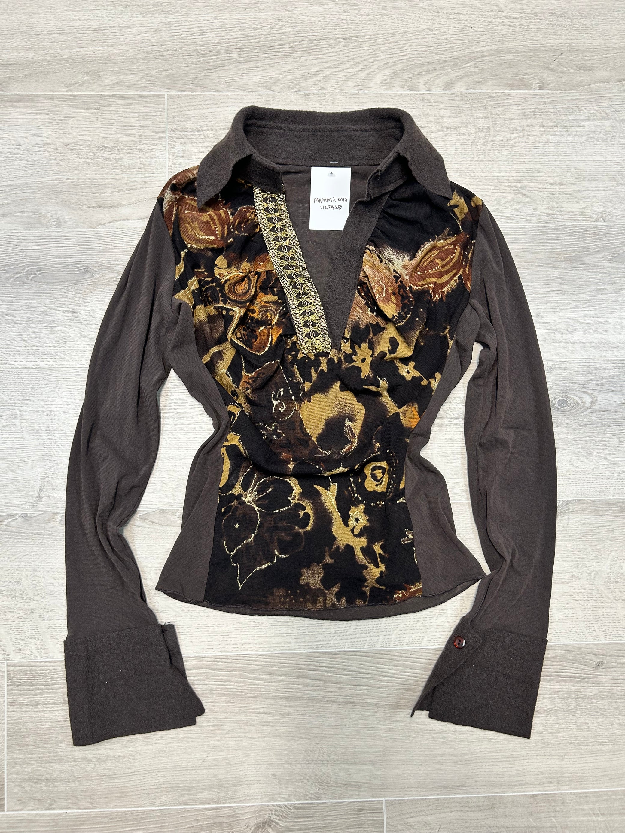 BROWN LONGSLEEVE MESH TOP