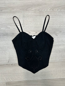 BLACK TOP WITH FLOWERS