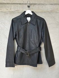 BLACK LEATHER JACKET WITH BELT