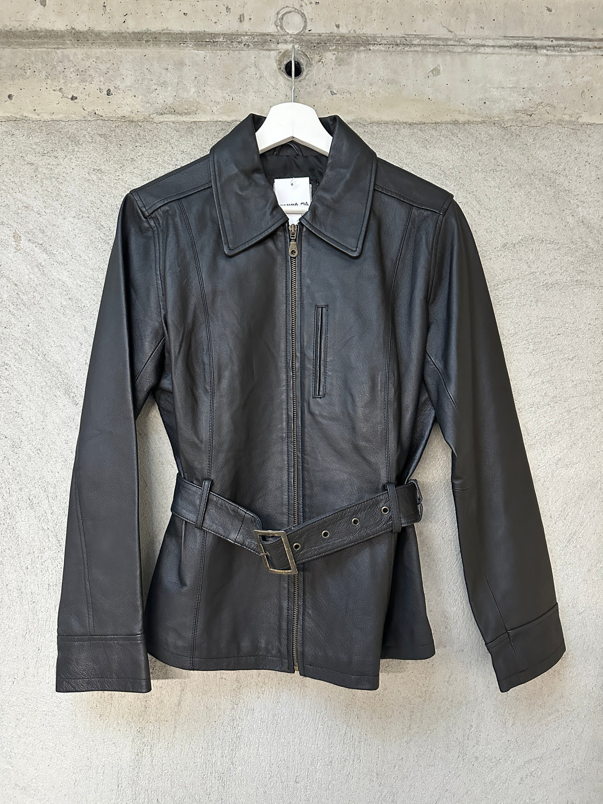 BLACK LEATHER JACKET WITH BELT