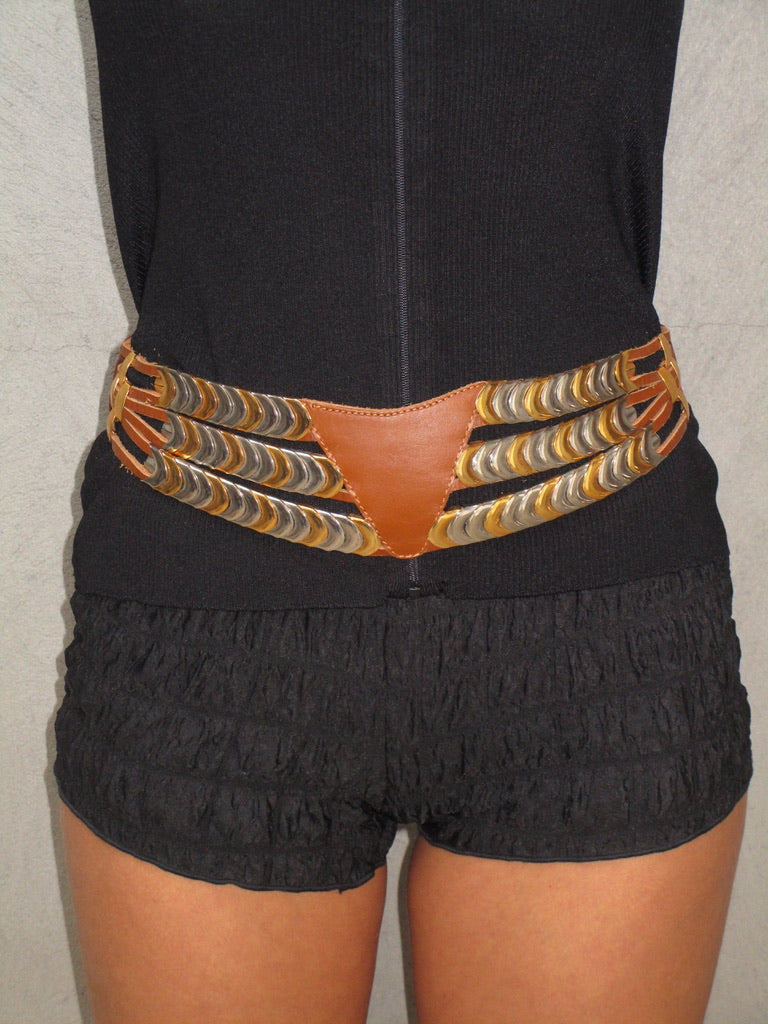 Gold&amp;silver leather belt