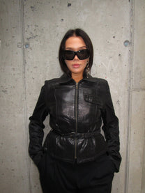 BLACK LEATHER JACKET WITH BELT