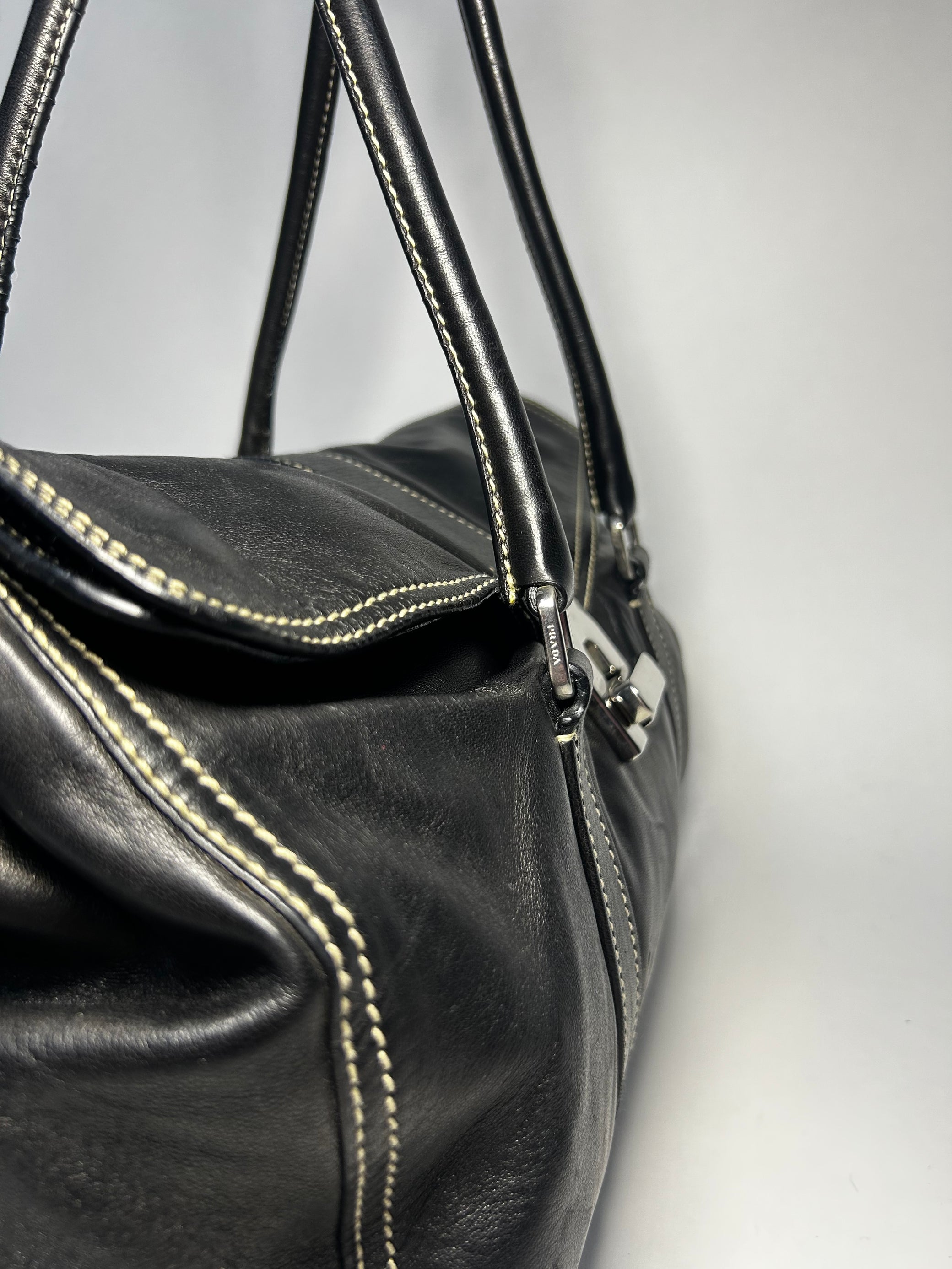 PRADA LEATHER FLAP SHOULDER BAG