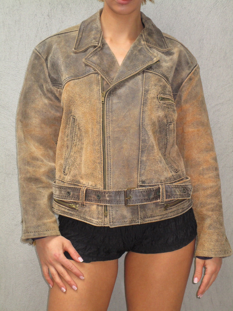 Brown washed leather jacket