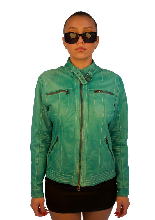 BLUE/GREEN LEATHER JACKET