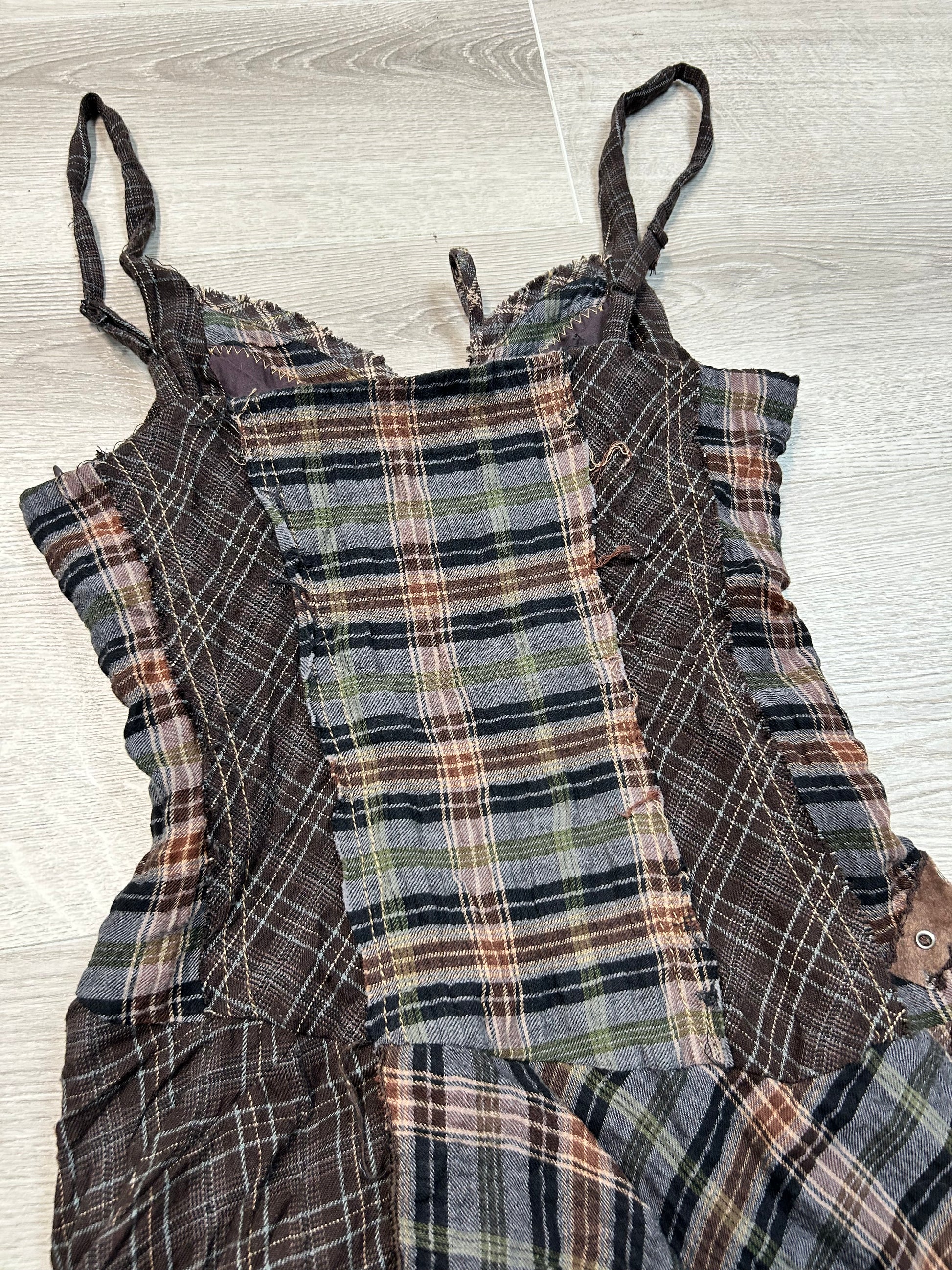 BROWN PLAID LAYERED DRESS