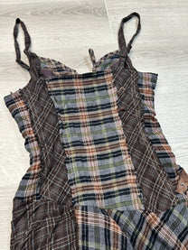 BROWN PLAID LAYERED DRESS