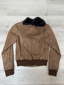 BOWN LEATHER JACKET WITH FUR HOOD