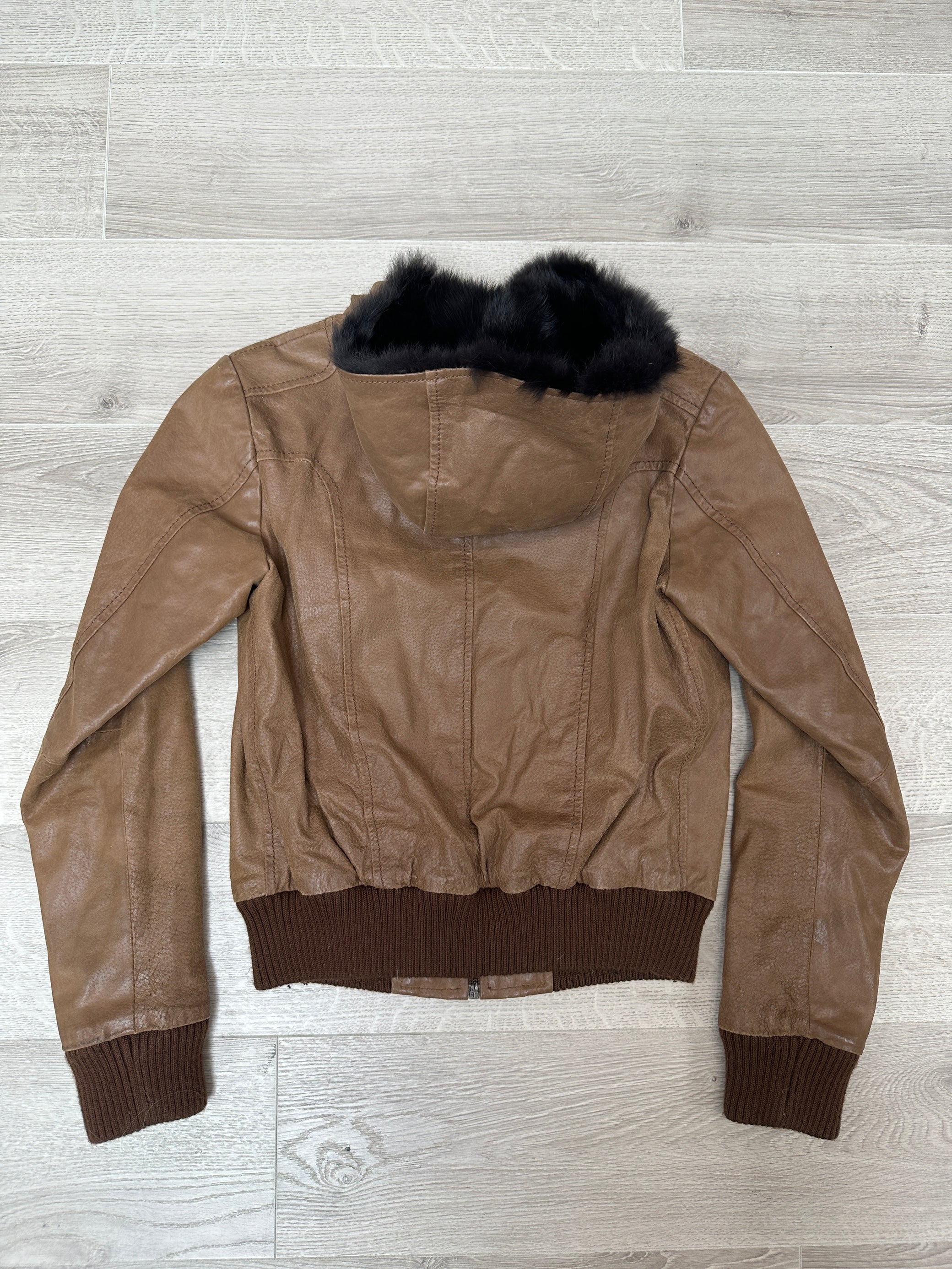 BOWN LEATHER JACKET WITH FUR HOOD