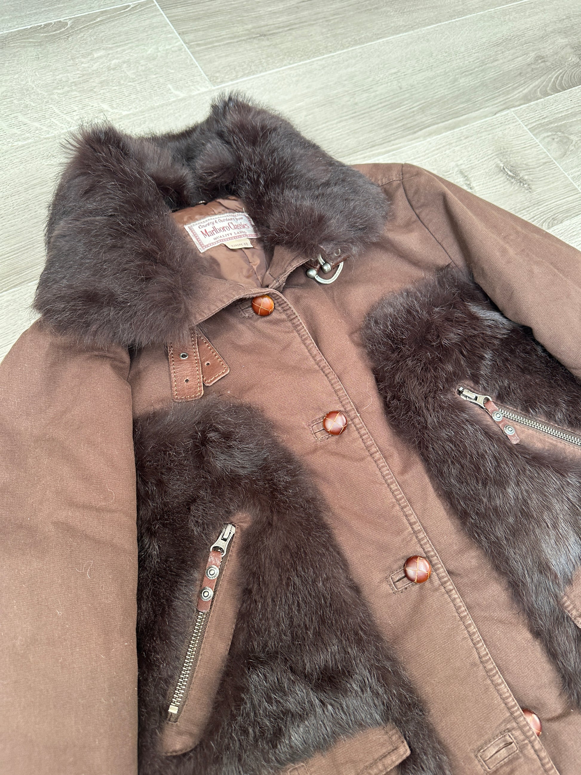 BROWN MARLBORO CLASSIC JACKET WITH FUR