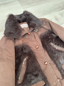 BROWN MARLBORO CLASSIC JACKET WITH FUR