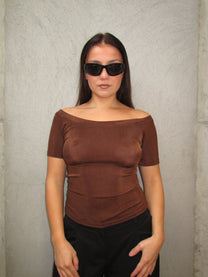 BROWN OFF SHOULDER TOP