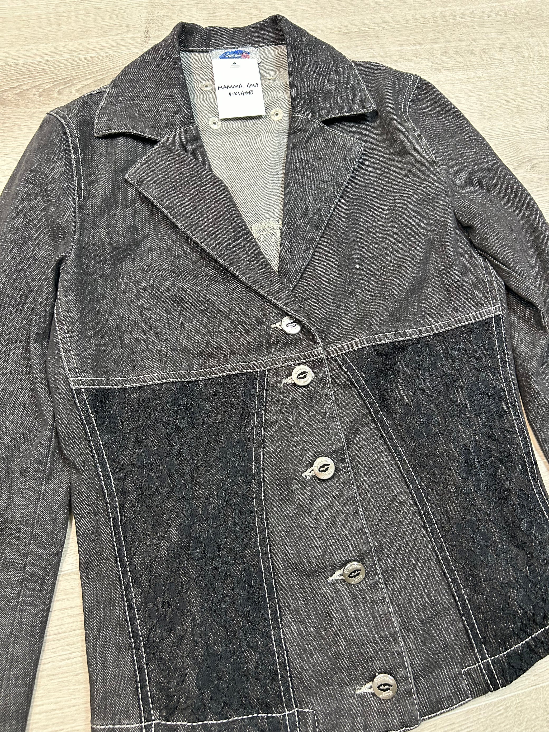 BLACK DENIM BLAZER WITH LACE