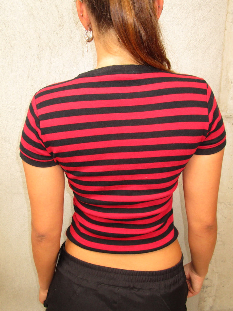 BLACK &amp; RED STRIPED T-SHIRT