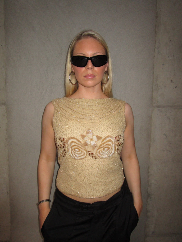 CREAM SEQUIN TOP