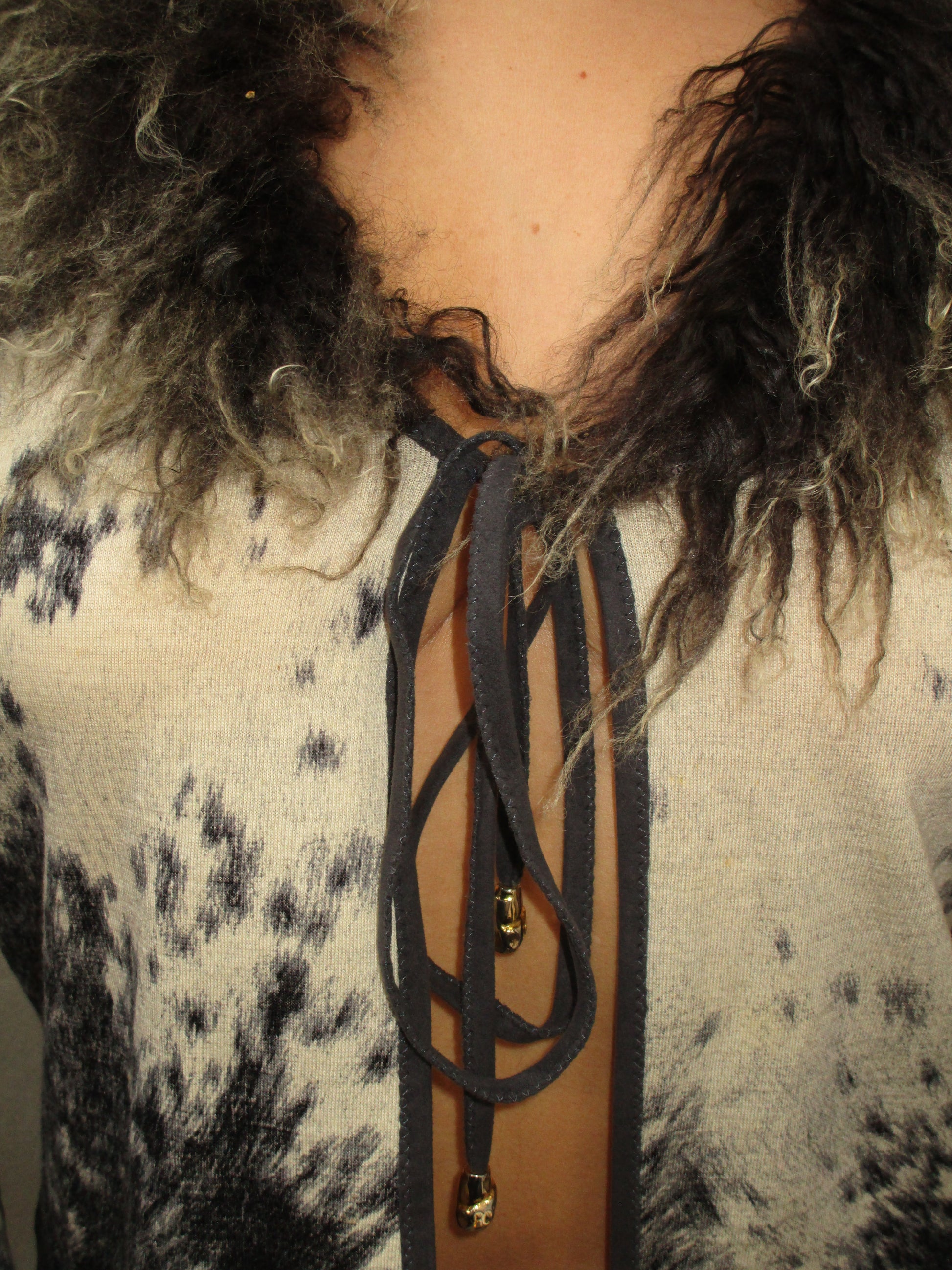 ROBERTO CAVALLI HORSE PRINT &amp; FUR CARDIGAN