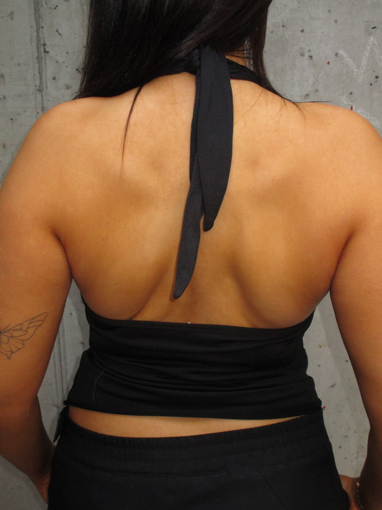 BLACK HALTER TOP