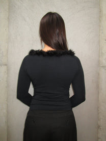 BLCK LONGSLEEVE WITH FEATHER TRIM