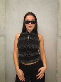 BLACK HIGH NECK TOP WITH PATTERN