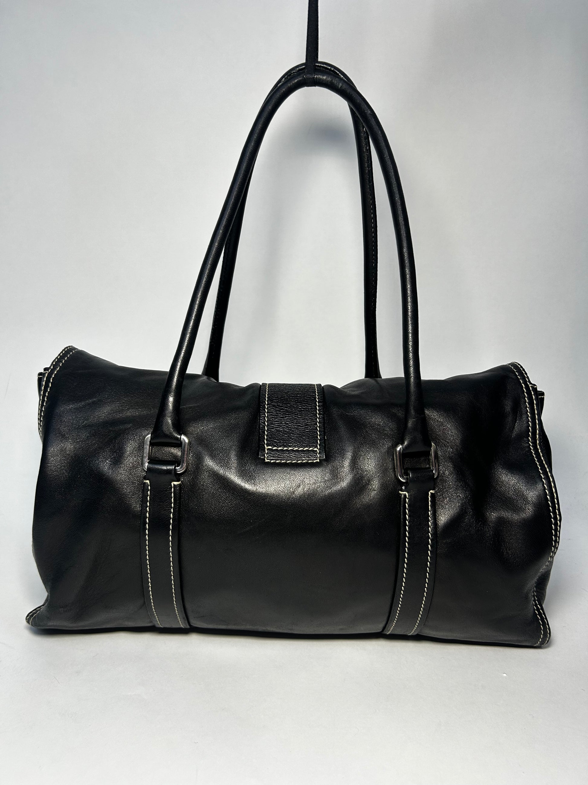 PRADA LEATHER FLAP SHOULDER BAG