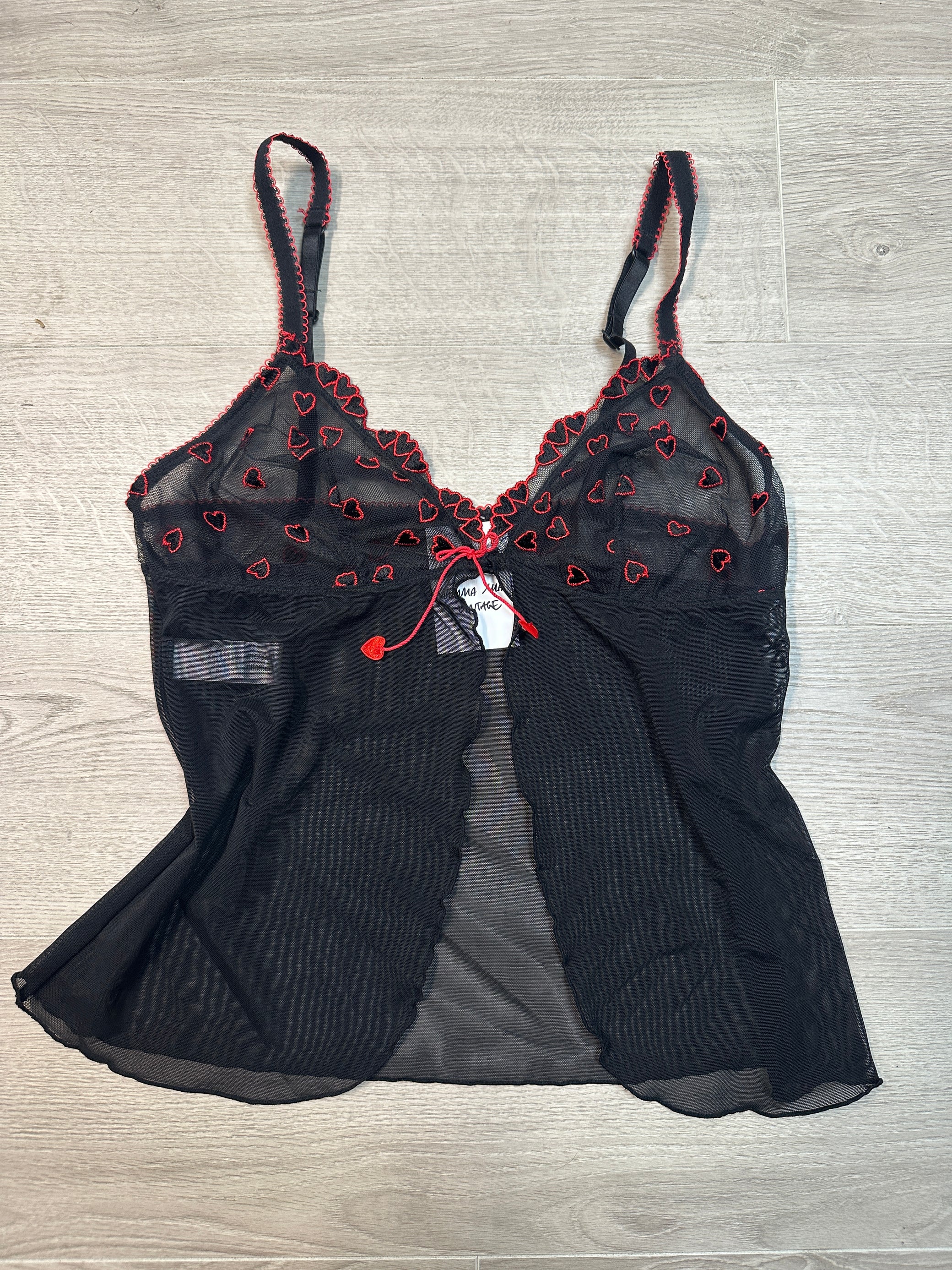 BLACK MESH TOP WITH HEARTS