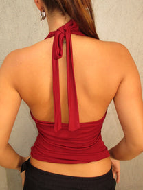 RED SPARKLE HALTER TOP