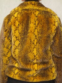 YELLOW SNAKE PRINT FAUX FUR JACKET