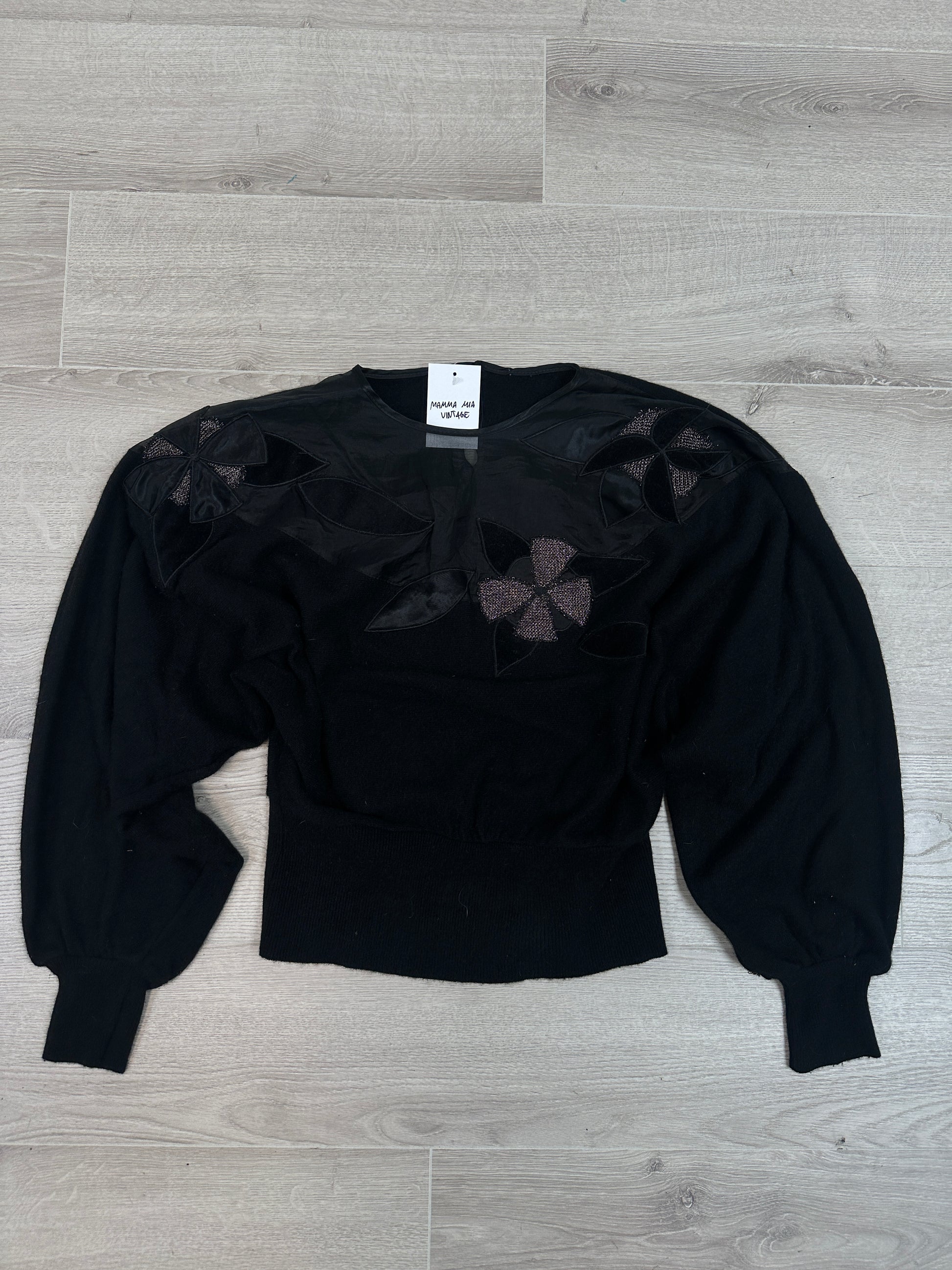 BLACK SWEATER WITH SEETHRUGH DETAIL