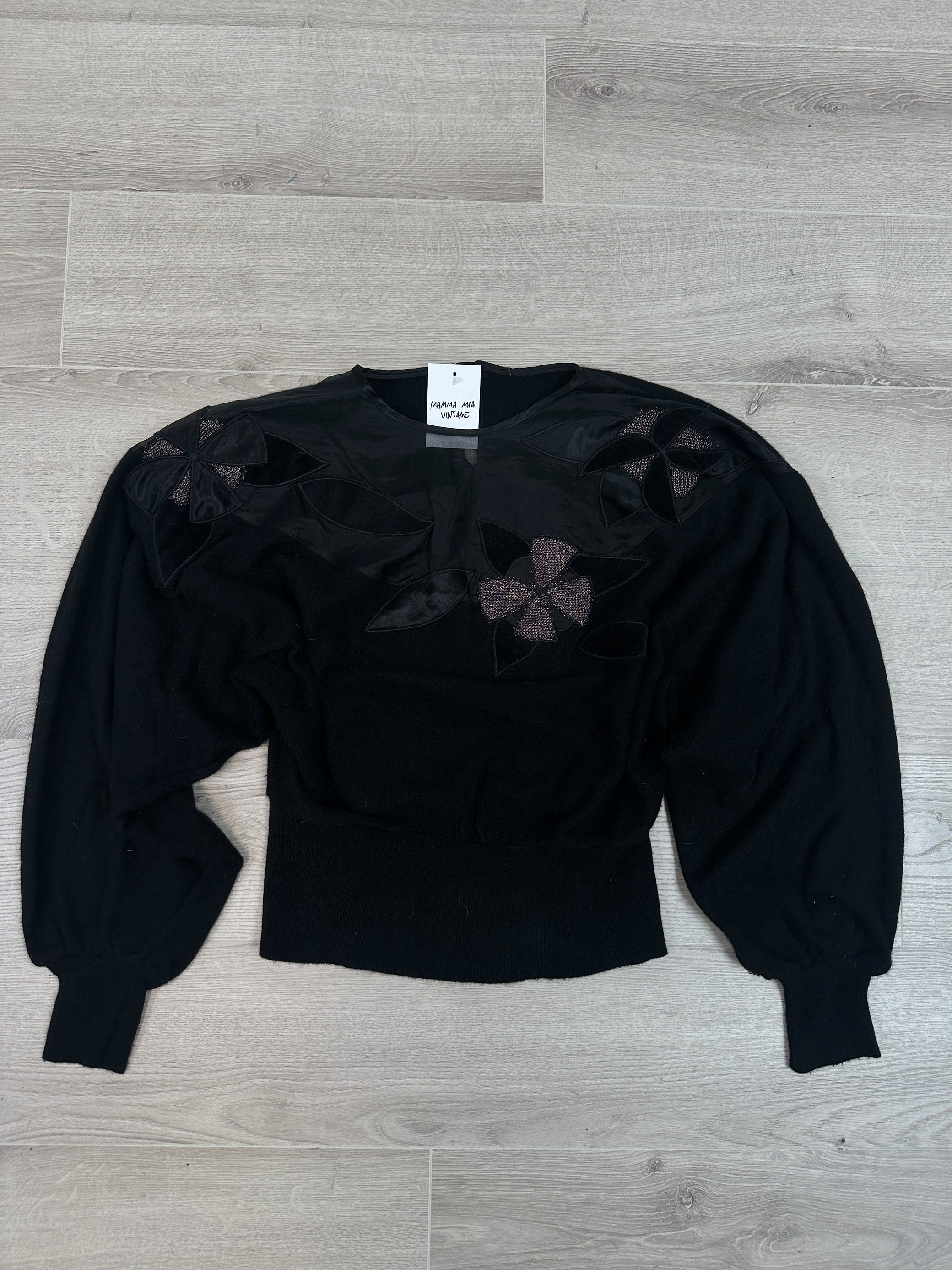 BLACK SWEATER WITH SEETHRUGH DETAIL
