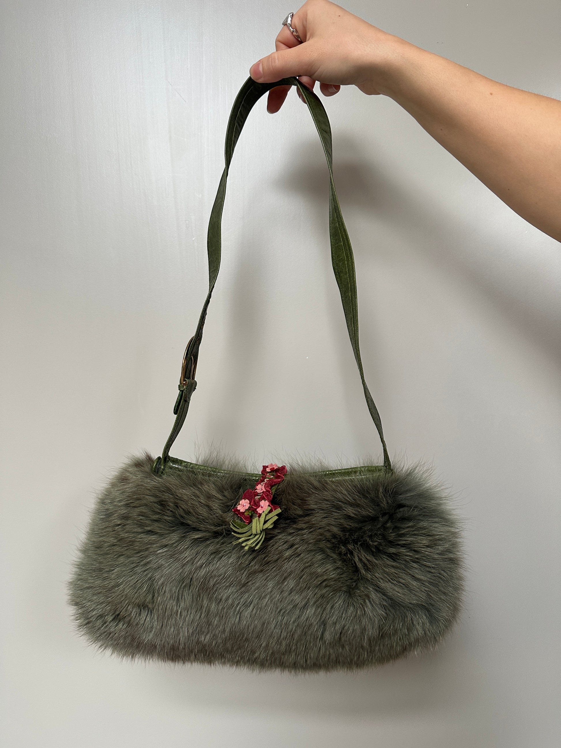 GREEN FUR BAG