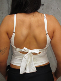 WHITE TOP WITH SATIN DETAIL