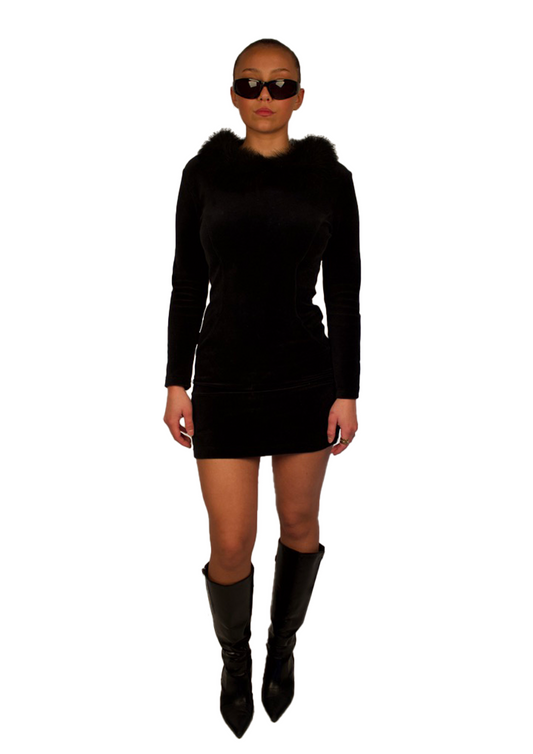 BLACK VELVET LONG SLEEVE DRESS