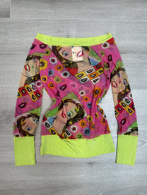 PINK &amp; GREEN GRAPHIC LONG SLEEVE TOP