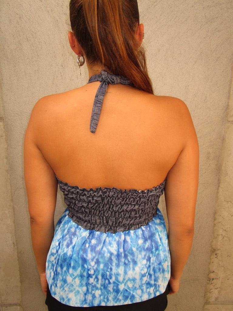 BLUE HALTER TOP