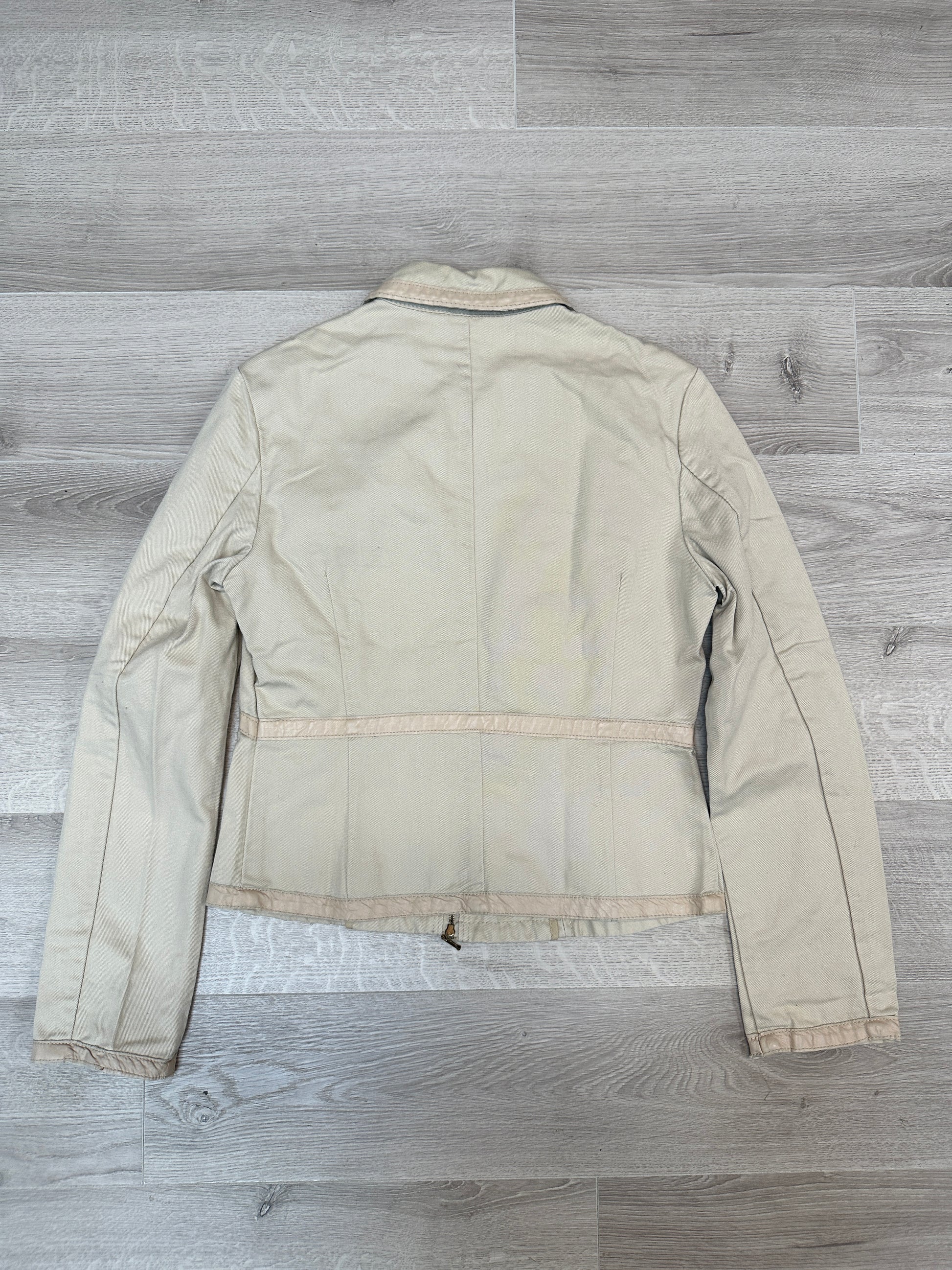 CREAM DENIM JACKET WITH LEATHER DETAIL