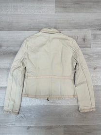 CREAM DENIM JACKET WITH LEATHER DETAIL