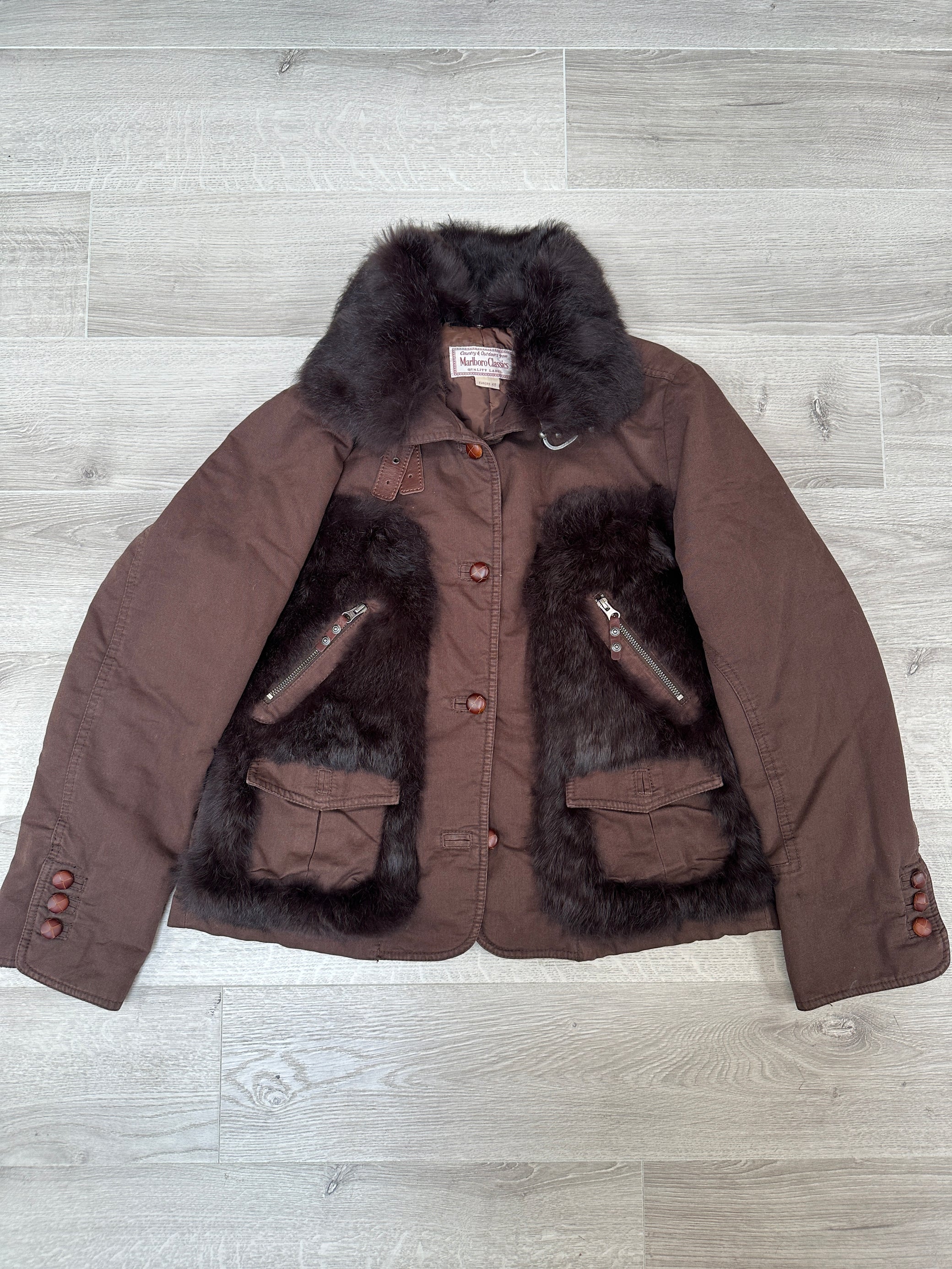 BROWN MARLBORO CLASSIC JACKET WITH FUR
