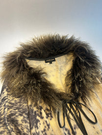 ROBERTO CAVALLI HORSE PRINT &amp; FUR CARDIGAN