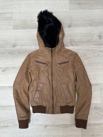 BOWN LEATHER JACKET WITH FUR HOOD