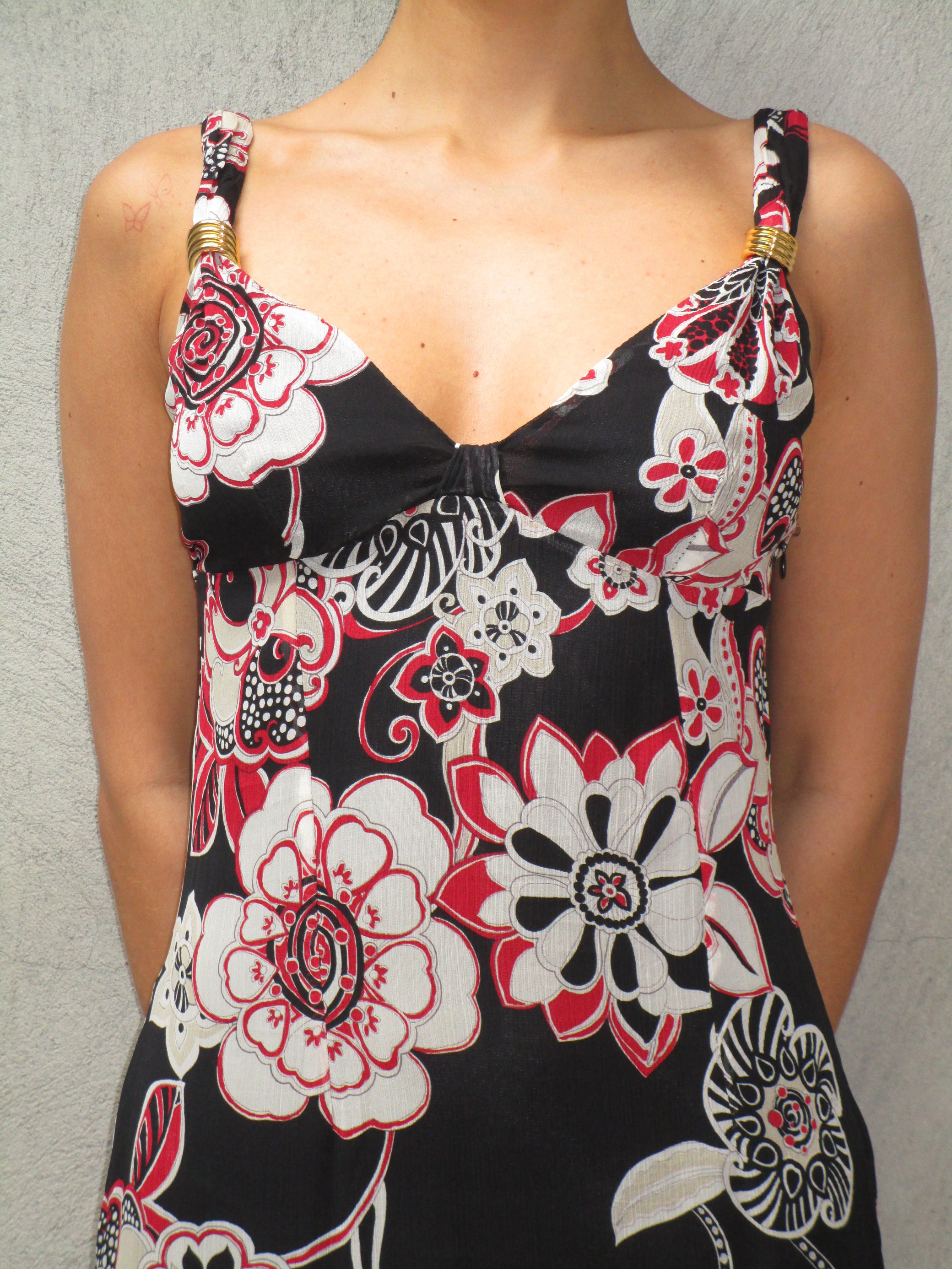 Flower summer dress with gold detail
