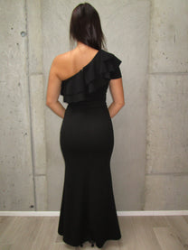 BLACK LONG ONE SHOULDER DRESS